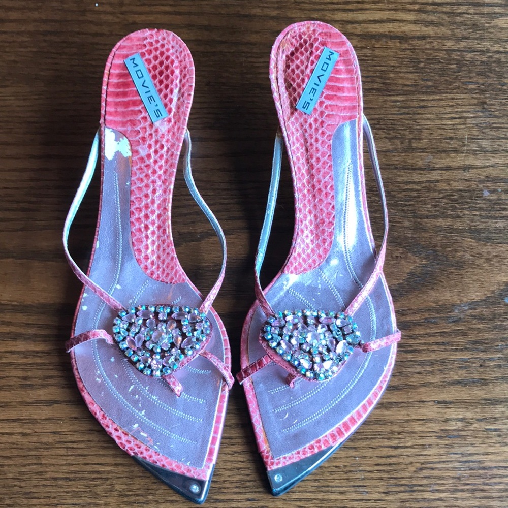 Free with bundle Movie’s jewelled pink faux croc leather peg heel sandals